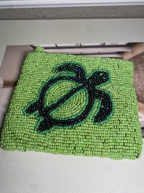 Cute Y2K Bright Green Beaded Turtle Coin Purse